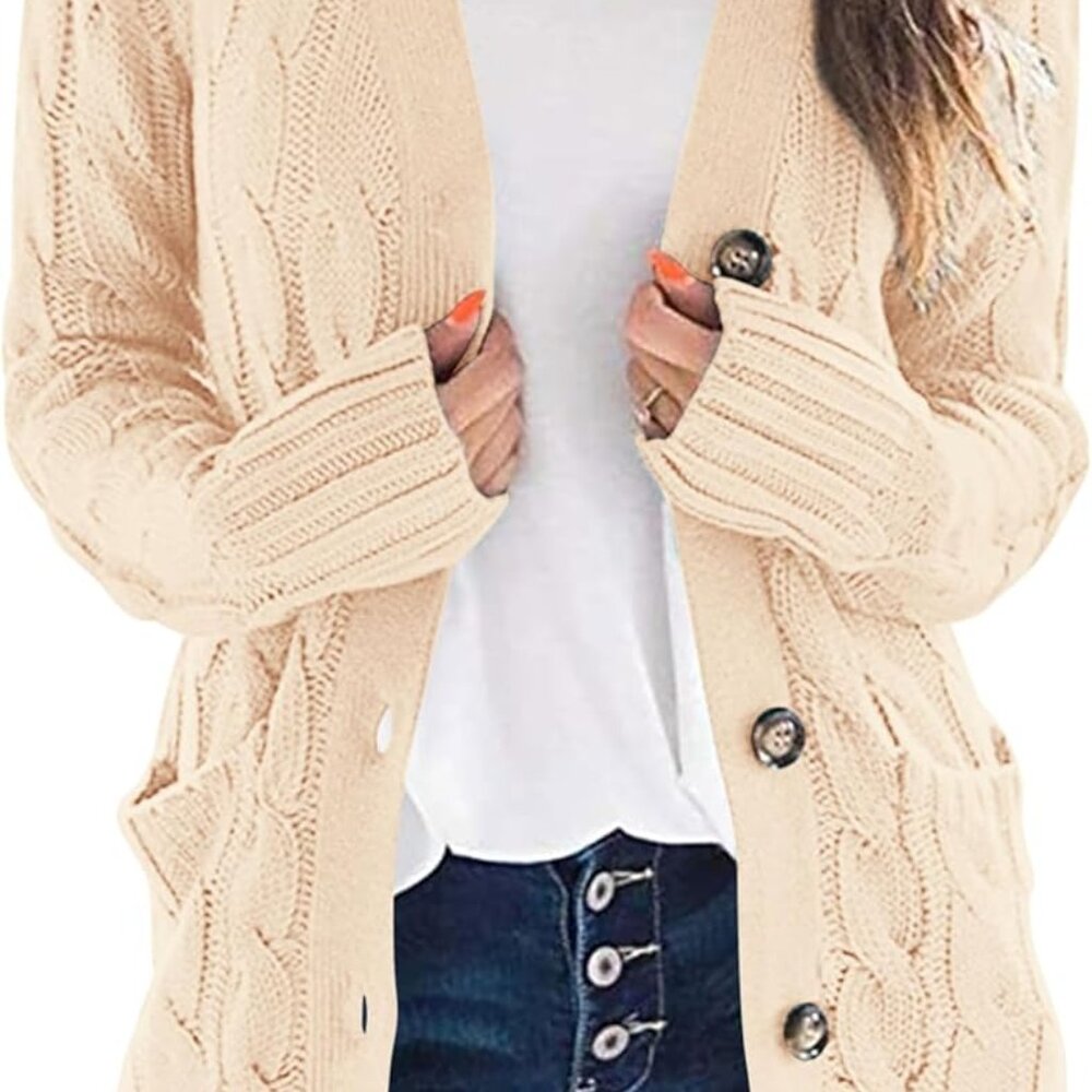Women's Open Front Cardigan Sweaters Fall Fashion Button Down Cable Knit Chunky